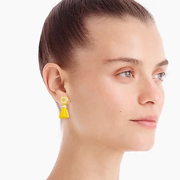 J. Crew Beaded Tassel Stud Earrings Rich Saffron - Picture 7 of 7
